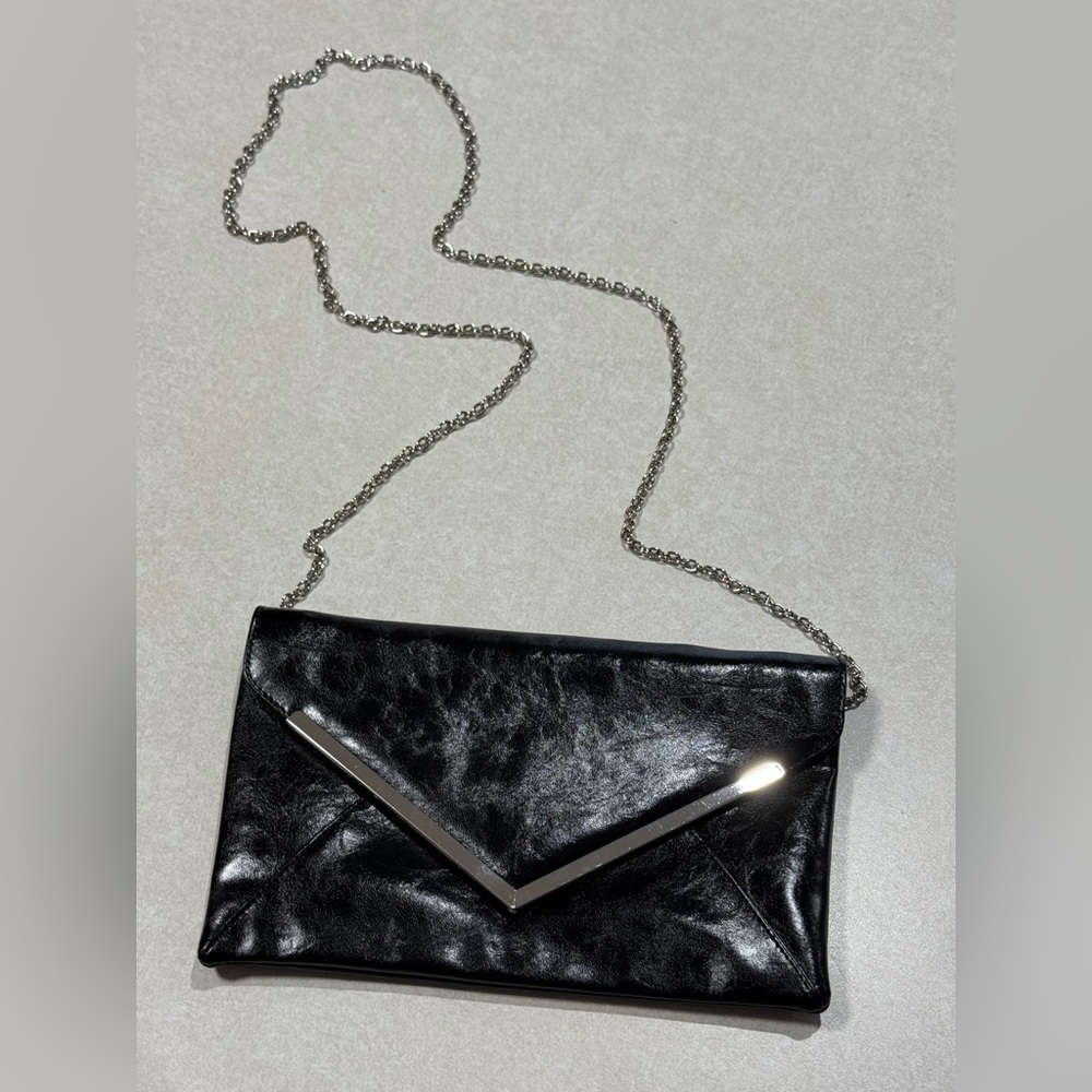 INC International Concepts Lily Glazed Crossbody Elegant Black Clutch Bag